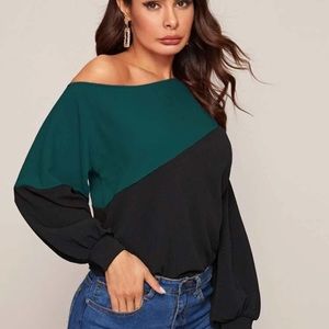 Asymmetrical neck color block top